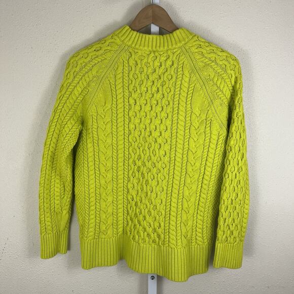 J. Crew Chunky Cable Knit Crewneck Fisherman Sweater Size S Small Green BV360 - Picture 3 of 5